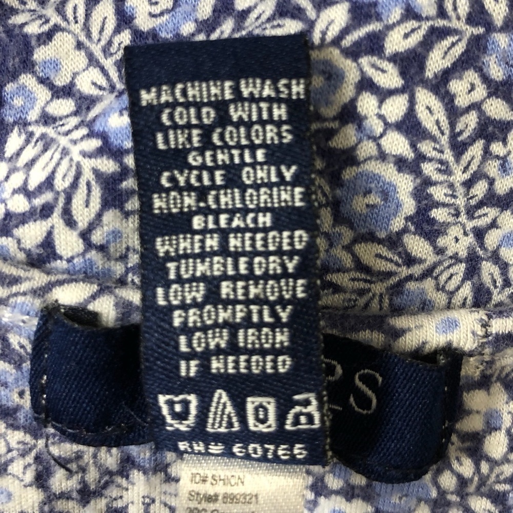 CHAPS Blue & White Calico Floral Print Short Sleeve Pajama PJ Set - Size Small - Picture 8 of 8